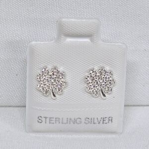 Earrings Trebol 4-Leaf Clover Lucky Charm CZ Plata 925 Mex. Sterling Silver